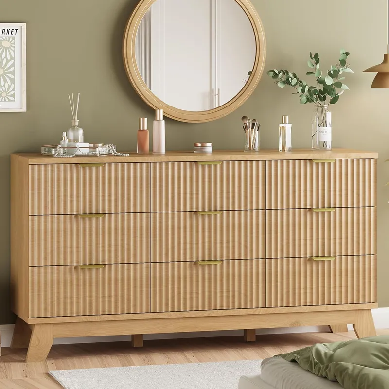 Xixini Fluted Dresser for Bedroom with 9 Drawers