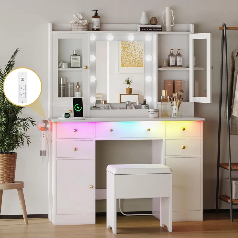 Xixini Makeup Vanity Desk with Mirror and Lights