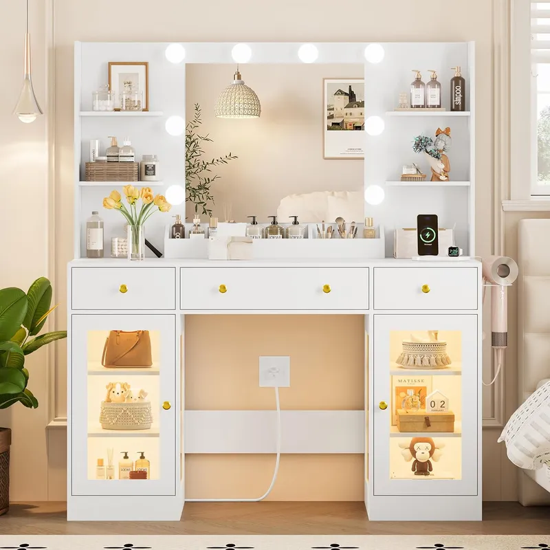 Xixini Makeup Vanity Set with 3 Storage Drawers & Adjustable Shelves